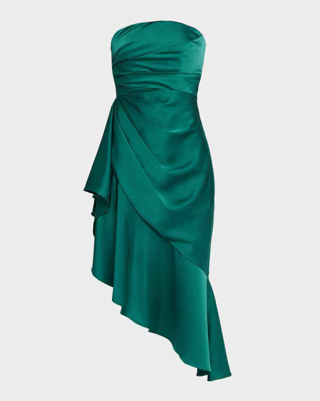 Sinead Strapless Draped High-Low Midi Dress